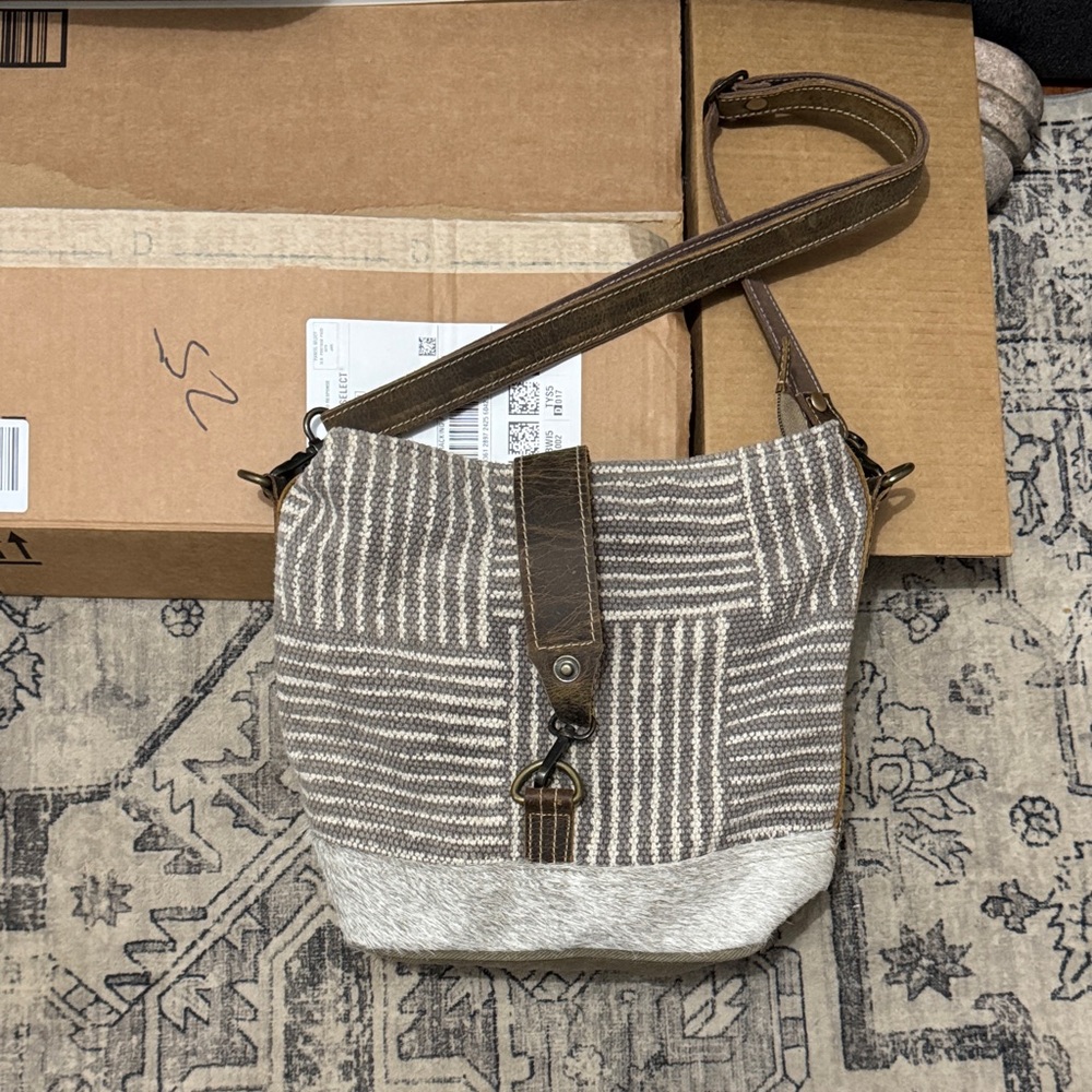 Myra bag Striped  Shoulder Bag with cowhide